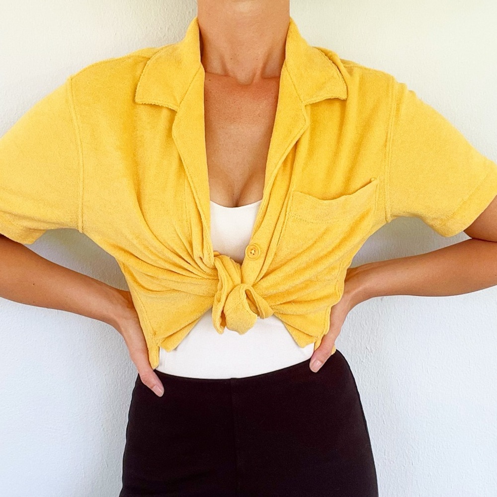 Abercrombie & Fitch yellow terrycloth button front short sleeve blouse size XXS